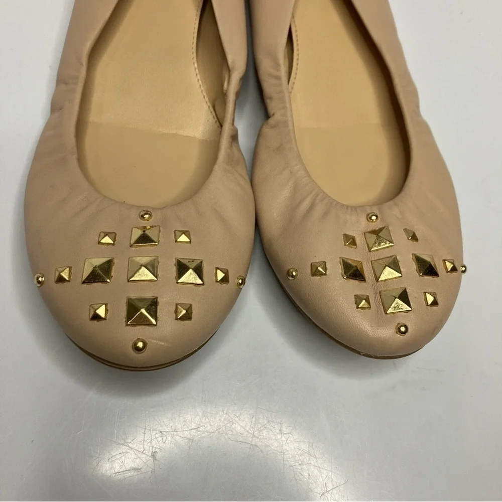 J. Crew cream‎ leather ballet flats made in Italy gold studded size 8.5